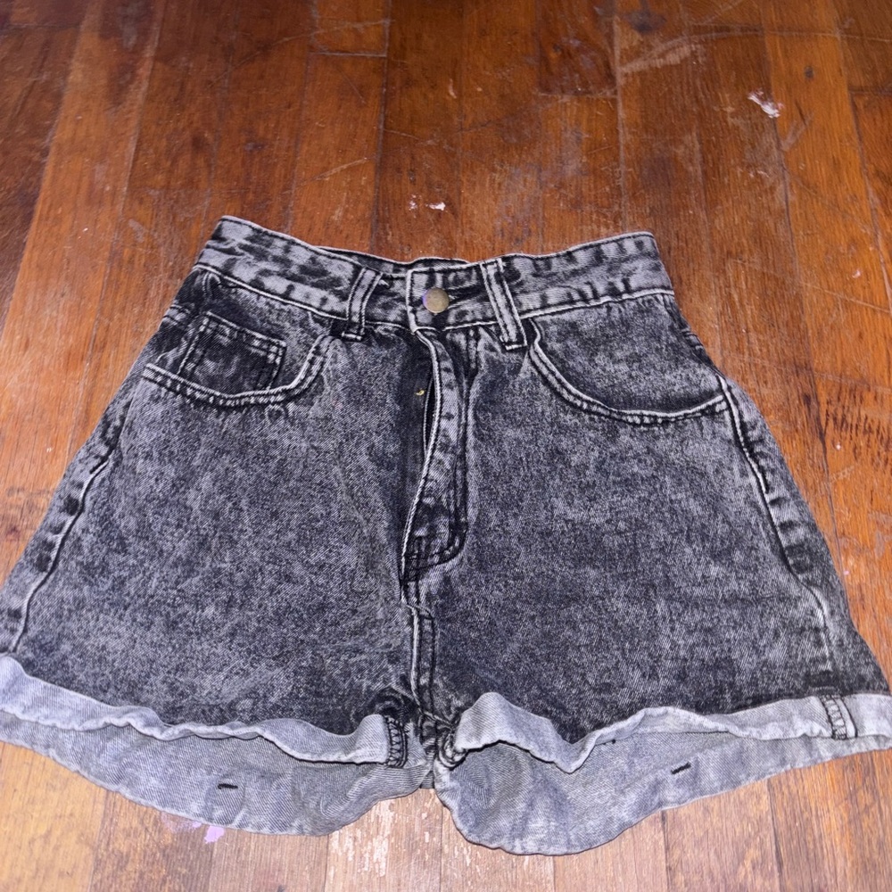 SHEIN Black Acid Wash Jean Shorts